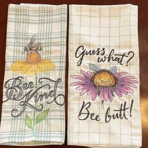 Custom Embroidered Bee and Flower Kitchen Towels set of two new